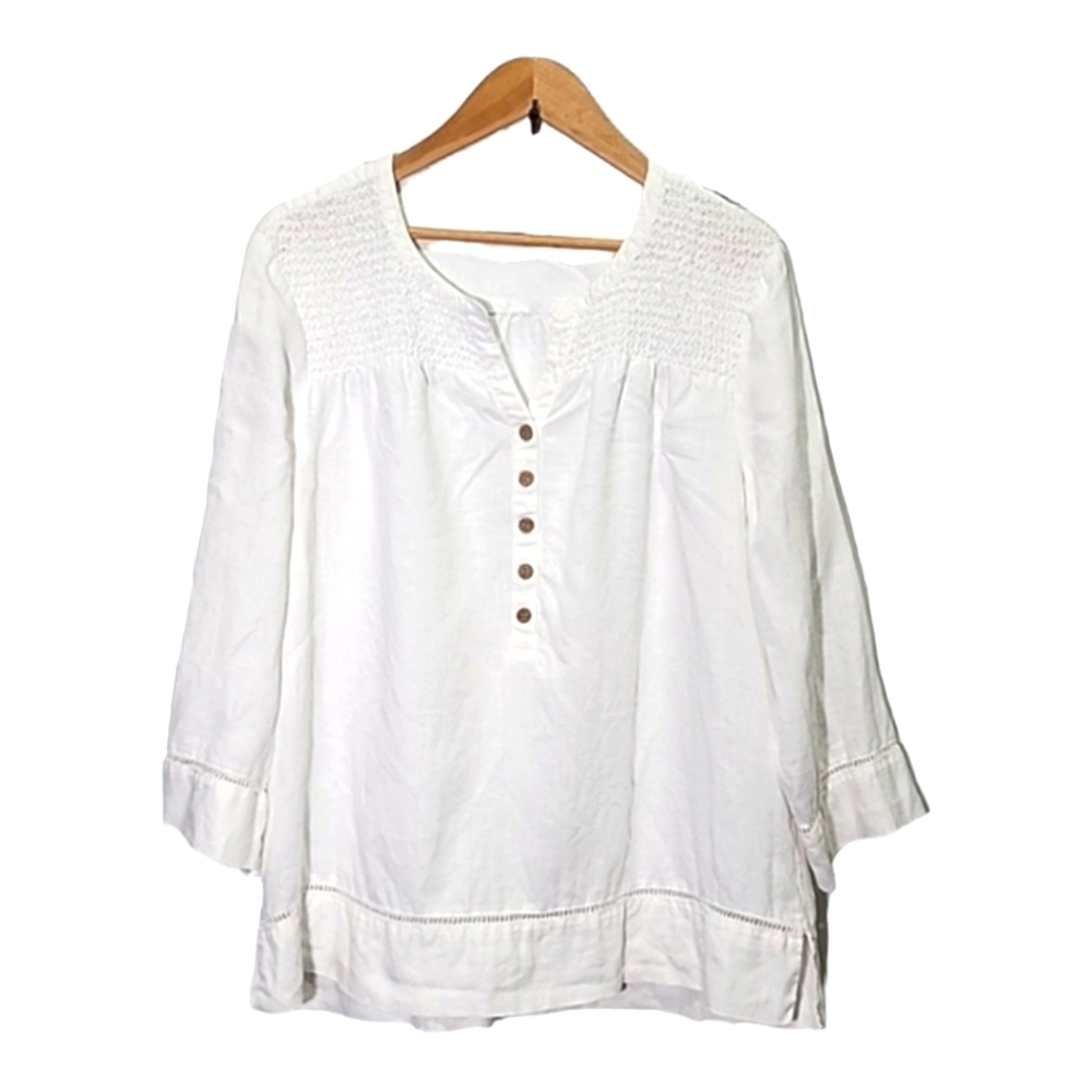 Jones New York Sport 100% Linen quater button top cotton size XL